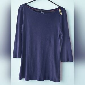 Womens GAP 3/4 Sleeve With Buttons. Boatneck Navy Large Layering
